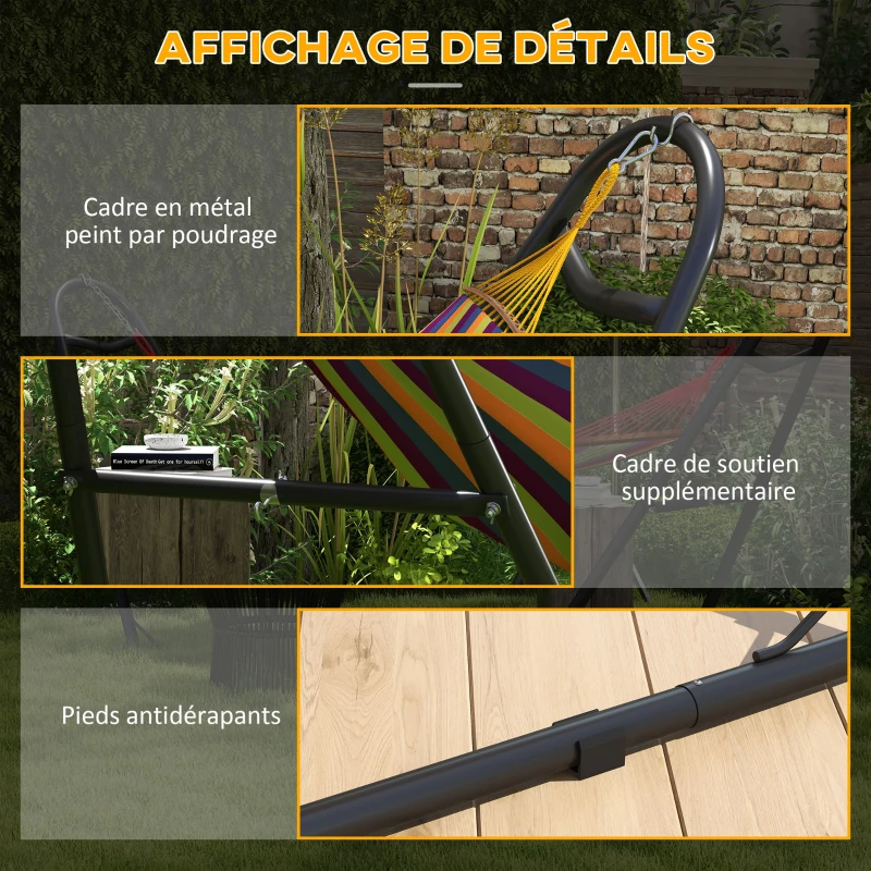 Outsunny Support de Hamac pour 2 Personnes, Cadre de Hamac en Métal Portable et Réglable, pour Hamacs de 2,75 à 4,3m, Noir