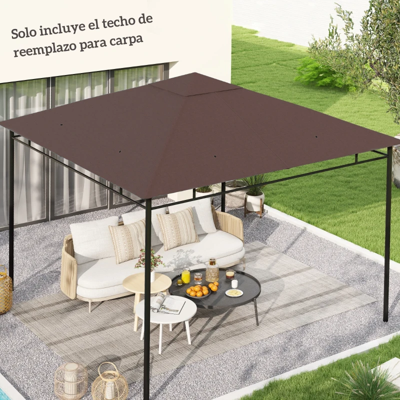 Outsunny Toile de rechange pour pavillon tonnelle tente toit de remplacement gazebo de jardin tissu polyester haute densité 180 g/m² anti-UV 3 x 3 m café