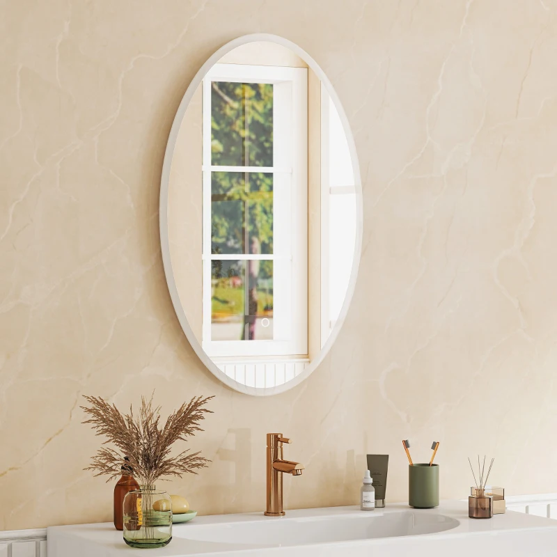 HOMCOM Miroir salle de bain avec éclairage 80 x 50 cm, miroir LED ovale, anti-buée, 3 couleurs lumière, dimmable, transparent