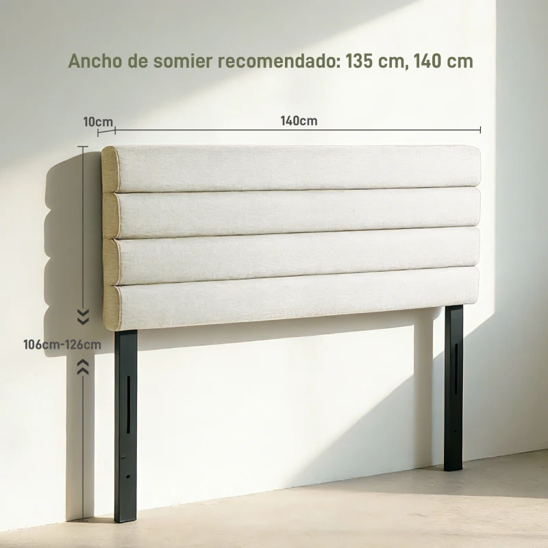 HOMCOM Cabecero de Cama 140 cm Tapizado en Lino Altura Ajustable de 3 Niveles 106/116/126 cm Montado a la Pared Beige