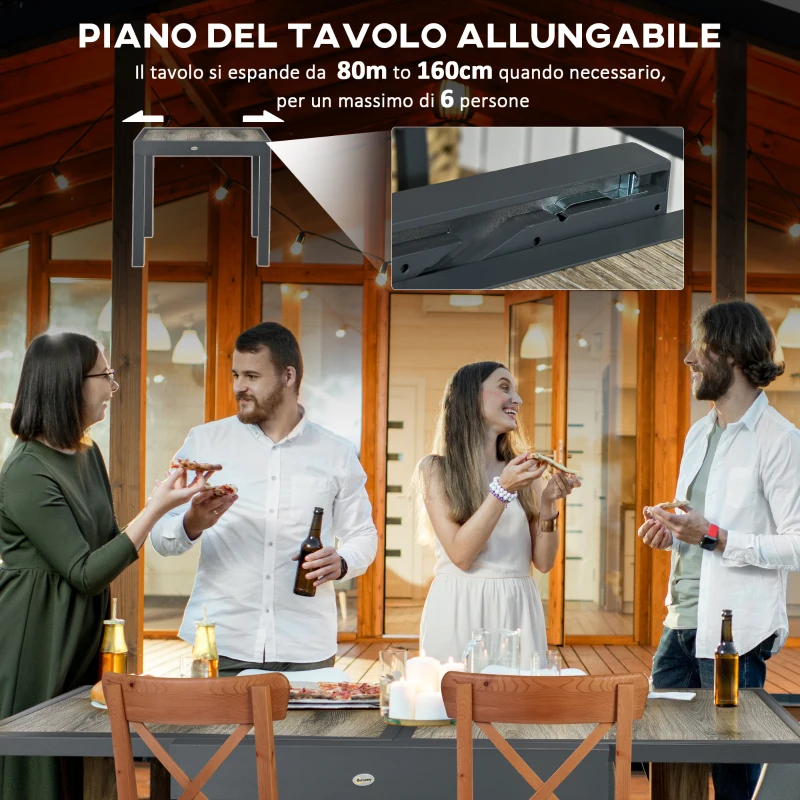 Outsunny Tavolo da Giardino Allungabile per 6 Persone in Plastica e Alluminio, 80/160x80x75 cm, Beige