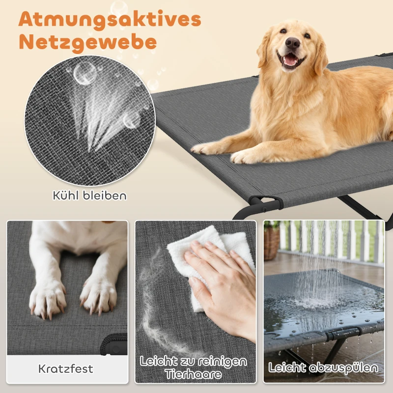 PawHut Hundeliege Outdoor, Erhöhtes Hundebett für große Hunde, mit Waschbares Mesh Stahlrahmen, 152 x 94 x 23 cm, Grau