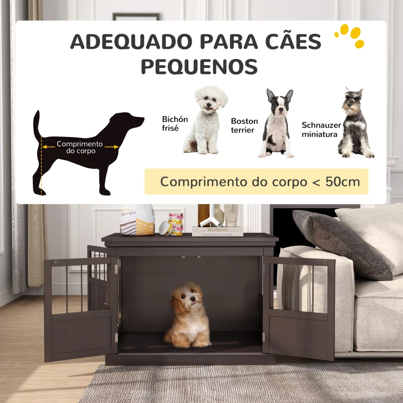 PawHut Gaiola para Cães com Mesa Auxiliar 3 Portas Francês e Fecho Magnético para Cães Pequenos 78x53x59,3 cm Castanho