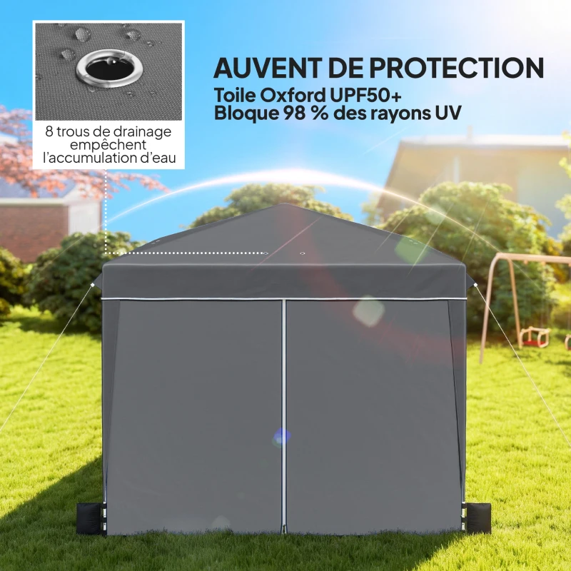 Outsunny Tonnelle de jardin exterieur 3x3m, tonnelle pliante avec parois latérales, protection UV 50+, sac de transport, gris