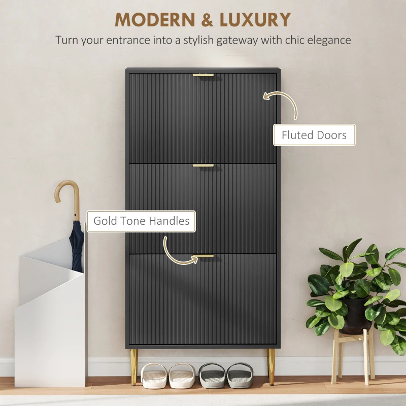 HOMCOM Elegant Three-Drawer Shoe Cabinet - Black