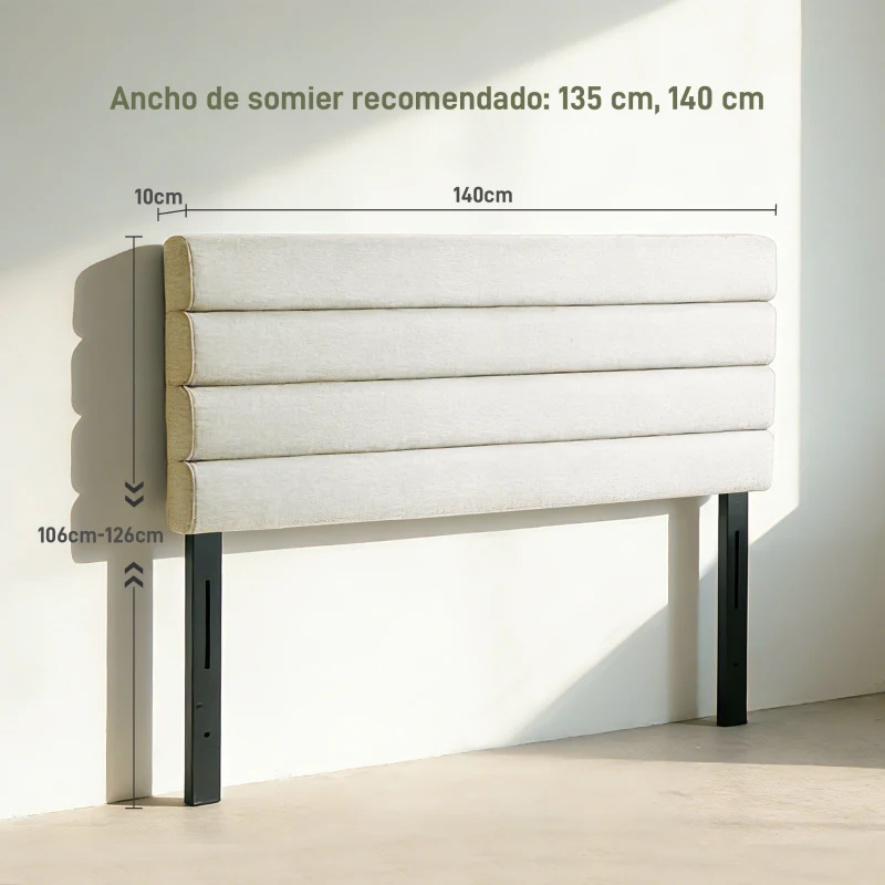 HOMCOM Cabeceira de Cama 140 cm Altura Ajustável em 3 Níveis 106/116/126 cm Estofada em Linho Bege