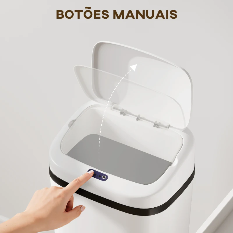 HOMCOM Balde de Lixo Automático 50L Estreito em Aço Inoxidável com Sensor Infravermelhos Modo Manual 33x25x84 cm Branco