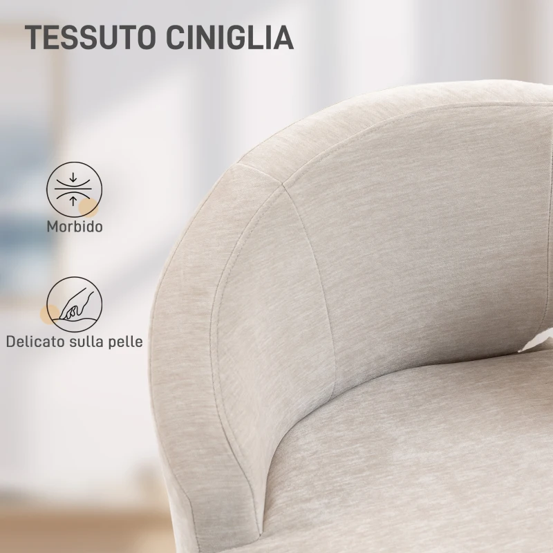 HOMCOM Sedia Moderna Rivestita in Chenille Bianco Crema con Schienale ad Arco, 69x65x67 cm