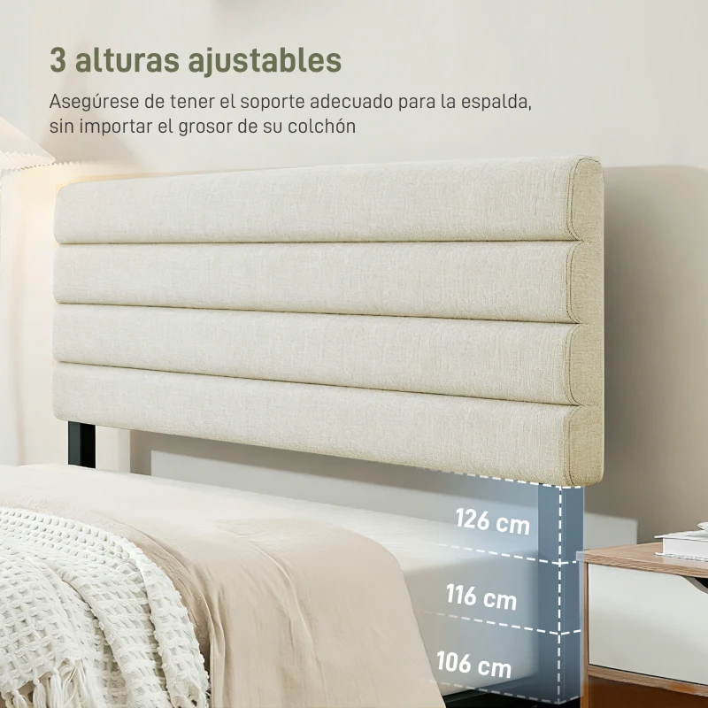 HOMCOM Cabecero de Cama 140 cm Tapizado en Lino Altura Ajustable de 3 Niveles 106/116/126 cm Montado a la Pared Beige