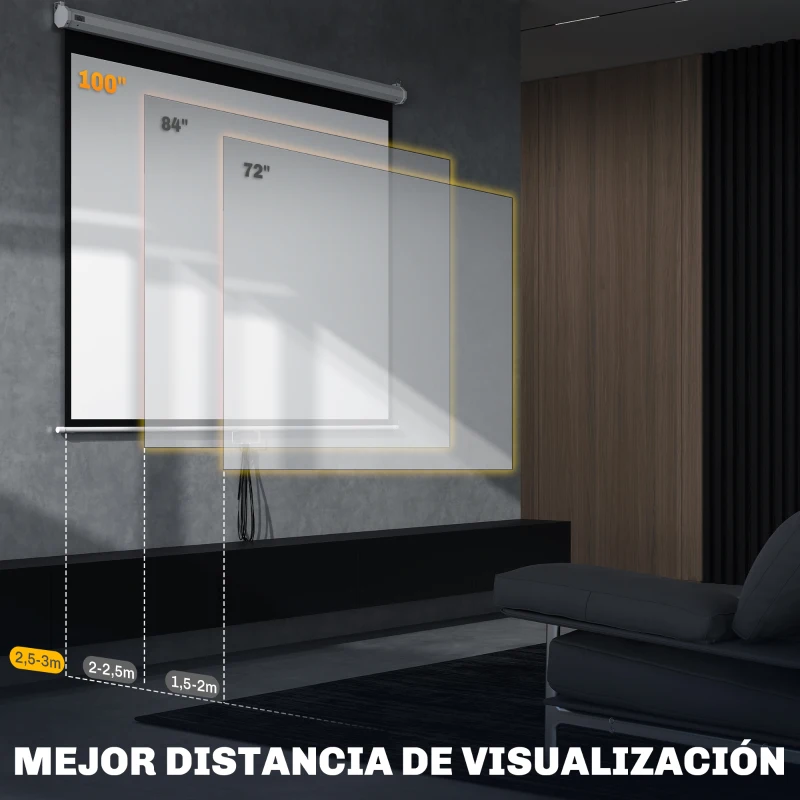 HOMCOM Pantalla de Proyección Manual 100 Pulgadas Formato 4:3/16:9 para Interior y Exterior Cine en Casa Patio Blanco