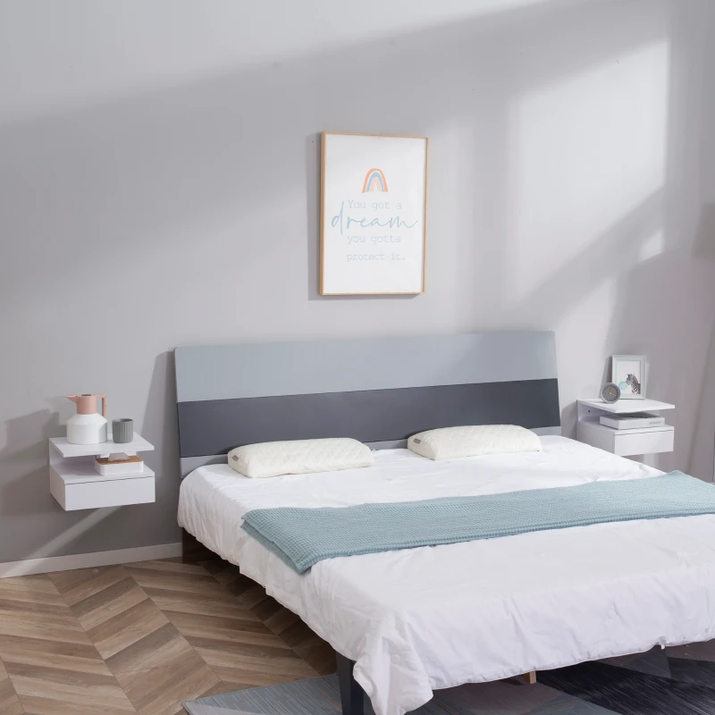 HOMCOM Lot de 2 tables de chevet murales, tables de nuit suspendues avec tiroir coulissant, compartiment ouvert, plateau, style moderne, pour chambre à coucher, 35 x 32 x 22,5 cm, blanc