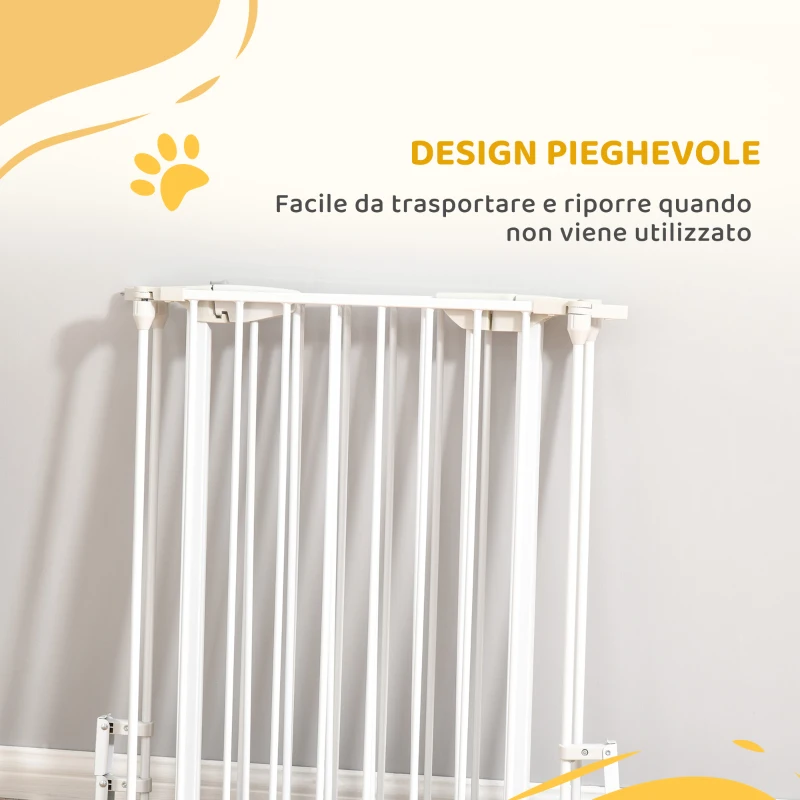PawHut Cancelletto per Cani con Chiusura Automatica e Sistema di Blocco, in Metallo e Plastica, 180x74.5 cm, Bianco