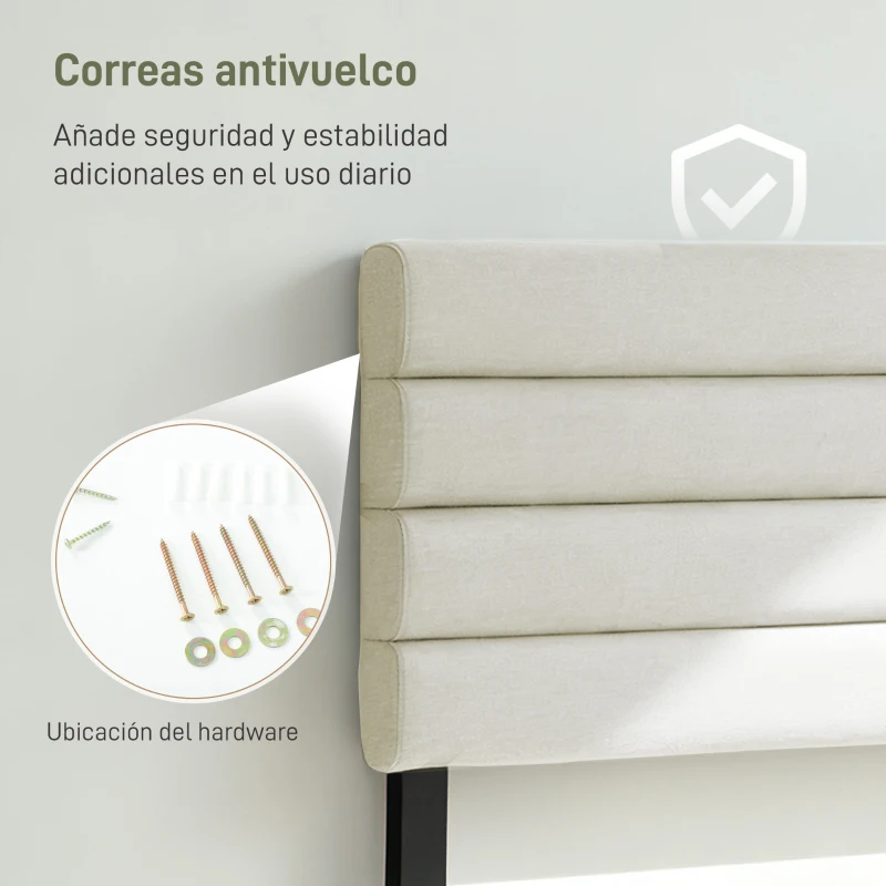 HOMCOM Cabecero de Cama 140 cm Tapizado en Lino Altura Ajustable de 3 Niveles 106/116/126 cm Montado a la Pared Beige