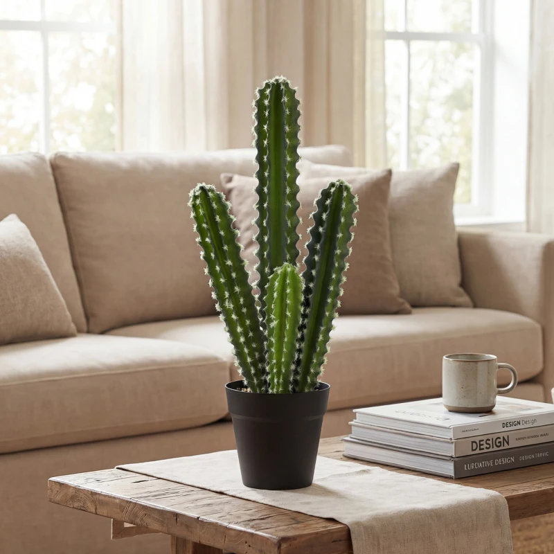 HOMCOM Planta artificial cactus 53 cm en maceta para hogar, oficina