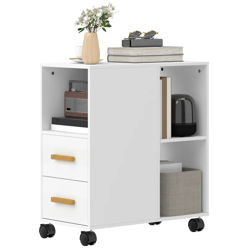 HOMCOM Soporte para impresora Mesa para impresora con estante ajustable, ruedas para fax escáner 60 x 30 x 65 cm Blanco