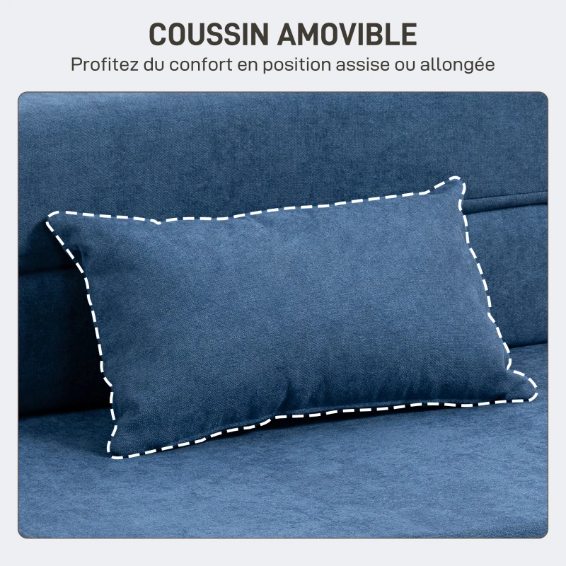 HOMCOM Fauteuil convertible 1 place fauteuil lit pliant, coussin inclus, pour invités, salon, petit espace, charge 120 kg, bleu