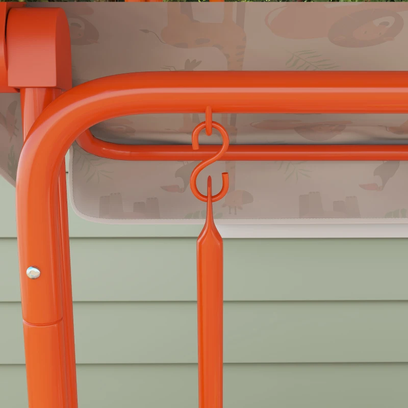 AIYAPLAY Baloiço Infantil Exterior 2 Lugares com Toldo Ajustável e Cintos de Segurança Baloiço para Jardim e Interior em Aço e Oxford Máx 60kg 112x75x120 cm Laranja