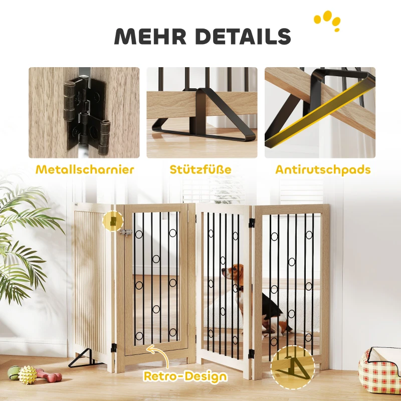 PawHut Freistehendes Haustiertor, Hundegitter mit Tür, 4 Paneele, für Flur, Treppe, Türrahmen, MDF, Stahl