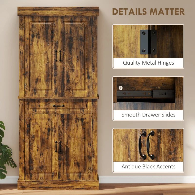 HOMCOM Tall Kitchen Cupboard, Kitchen Pantry Cabinet with Drawer, Shelves, Brown