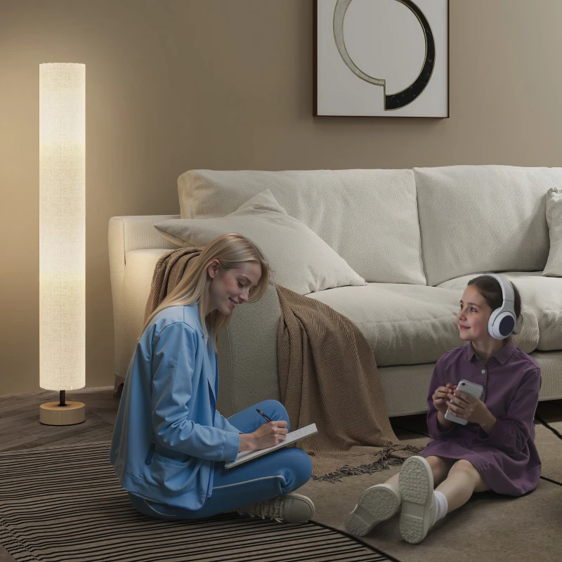 HOMCOM Lampadaire sur pied de salon avec abat-jour en lin, interrupteur à pied, 2 x douille E27, 120 cm, gris