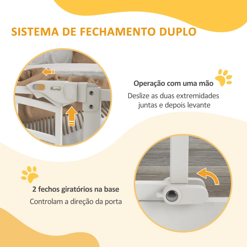 PawHut Barreira de Segurança para Cães 74-80 cm Porta de Segurança para Animais com Montagem a Pressão e Duplo Bloqueio Branco