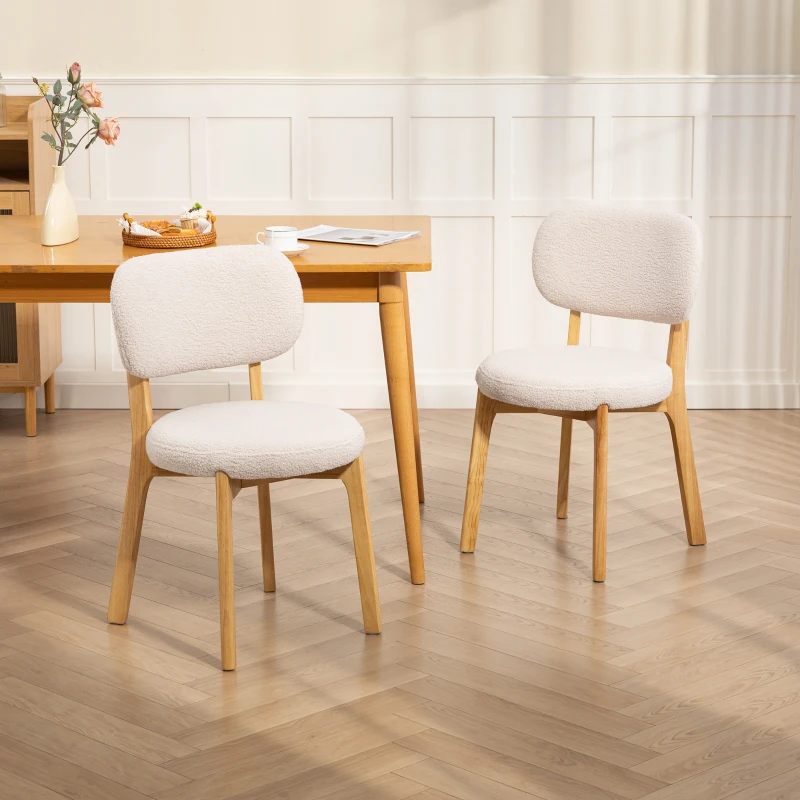 HOMCOM Lot de 2 chaises de salle à manger, chaises de cuisine rembourrées, pieds en bois d'hévéa, 46,5 x 52 x 80 cm, crème