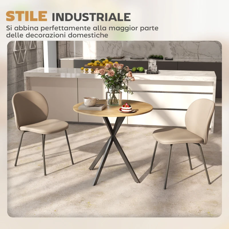 HOMCOM Tavolo da Pranzo Rotondo Stile Industriale con Gambe a Croce in Acciaio, Ø80x75 cm, Quercia