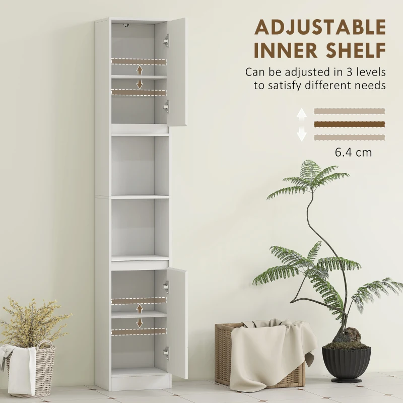 HOMCOM Narrow Bathroom Cabinet, Slim Bathroom Storage Unit with Open Compartment, Freestanding Storage Cupboard with Adjustable Shelves for Small Spaces, 30 x 24 x 170 cm, White