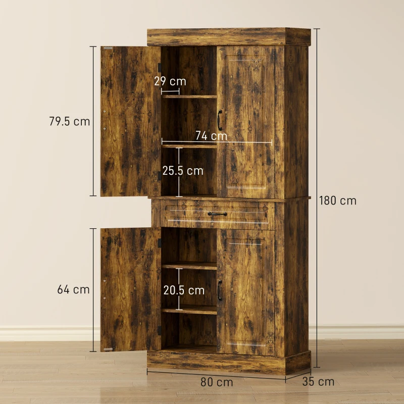 HOMCOM Tall Kitchen Cupboard, Kitchen Pantry Cabinet with Drawer, Shelves, Brown