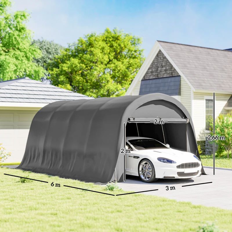 Outsunny Tenda Carport Garagem 300 x 600 cm resistente ao inverno, tenda de armazenamento à prova d'água com laterais removíveis, grande porta de enrolar, UPF50+