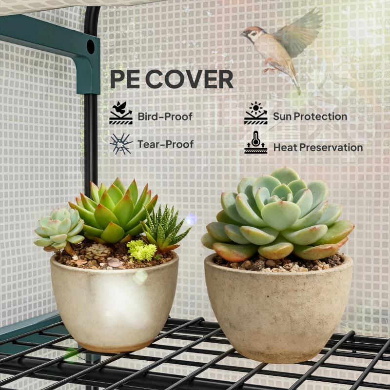 Outsunny 4 Tiers Mini Portable Greenhouse Compact Plant Grow Shed Metal Frame PE Cover 160H x 70L x 50Wcm