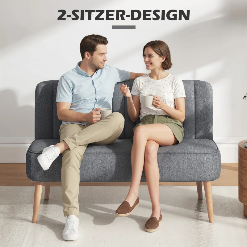 HOMCOM Sofa 2 Sitzer, Polstersofa Leinenoptik, Holzrahmen, Für Wohnzimmer Schlafzimmer, 117 cm, Grau