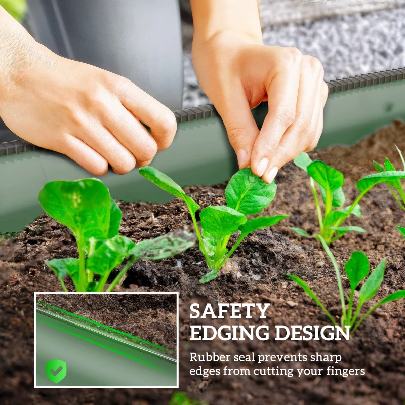 Outsunny Galvanised Raised Garden Bed, Metal Planter Box with Safety Edging, for Flowers, Herbs, Succulents, Green