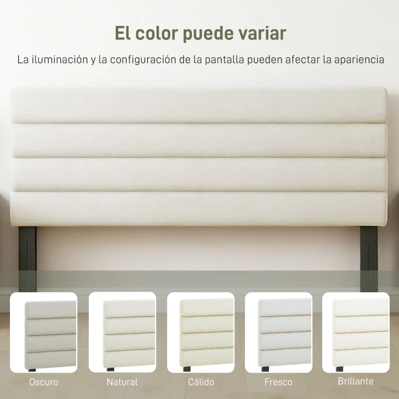 HOMCOM Cabecero de Cama 140 cm Tapizado en Lino Altura Ajustable de 3 Niveles 106/116/126 cm Montado a la Pared Beige