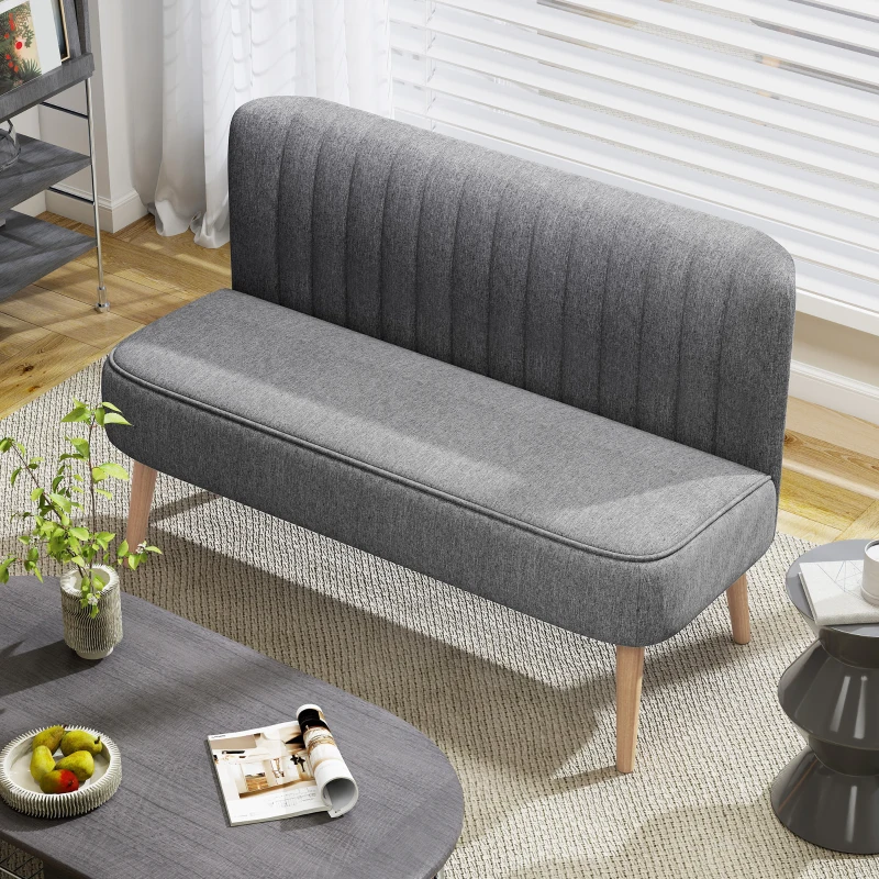 HOMCOM Sofa 2 Sitzer, Polstersofa Leinenoptik, Holzrahmen, Für Wohnzimmer Schlafzimmer, 117 cm, Grau