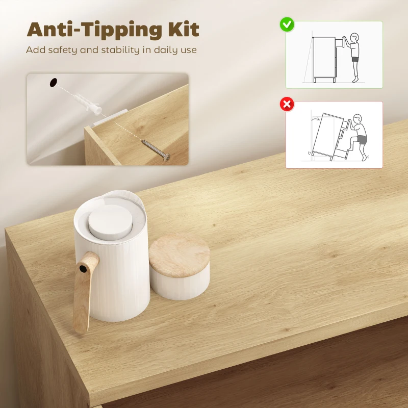 HOMCOM Aparador de salón, mueble de almacenamiento moderno con puertas de cierre suave y estantes ajustables, 78 x 39 x 79 cm, roble