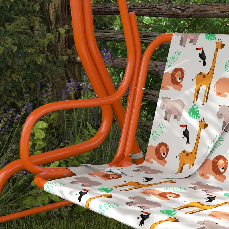 AIYAPLAY Baloiço Infantil Exterior 2 Lugares com Toldo Ajustável e Cintos de Segurança Baloiço para Jardim e Interior em Aço e Oxford Máx 60kg 112x75x120 cm Laranja