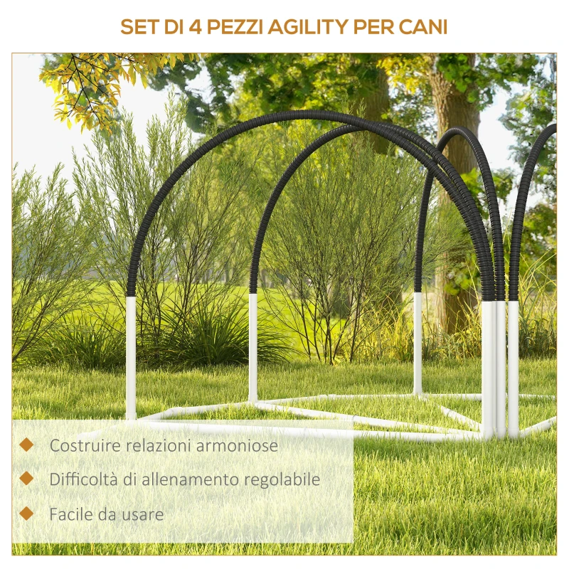 PawHut Set Agility Dog 4 Pezzi con 4 Picchetti e Borsa da Trasporto, 89x69x99 cm, Bianco e Nero
