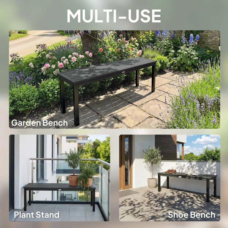 Outsunny 2 Seater Garden Bench, Outdoor Bench Loveseat with Wood-Effect Slatted Seat and Steel Frame for Patio, Park, Grey