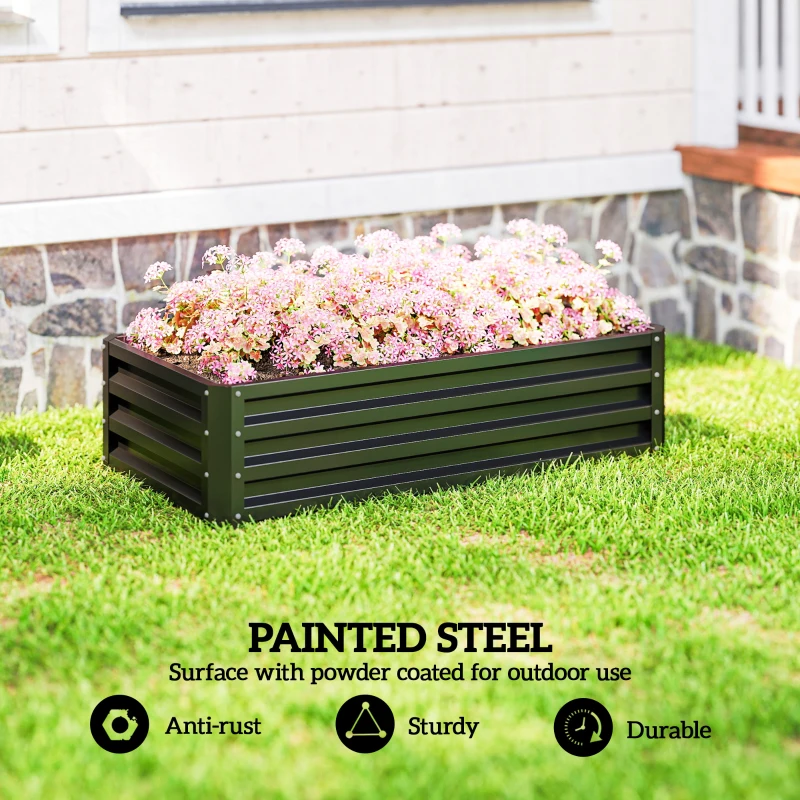 Outsunny Raised Beds for Garden, Galvanized Outdoor Planters, for Herbs and Vegetables, Use for Patio, Backyard, Balcony, Grey