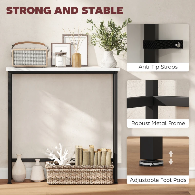HOMCOM Konsolentisch Flurtisch mit verstellbar Fußpads, Kippschutz 75 x 24 x 76 cm für Kleinen Raum Schwarz