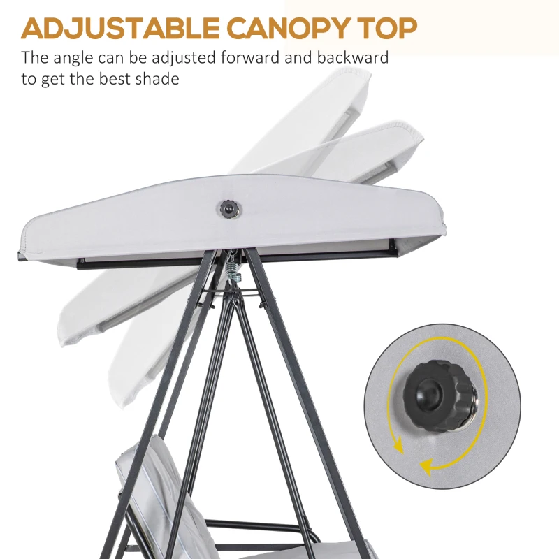 Huśtawka ogrodowa 2-osobowa, regulowany dach, szary kolor