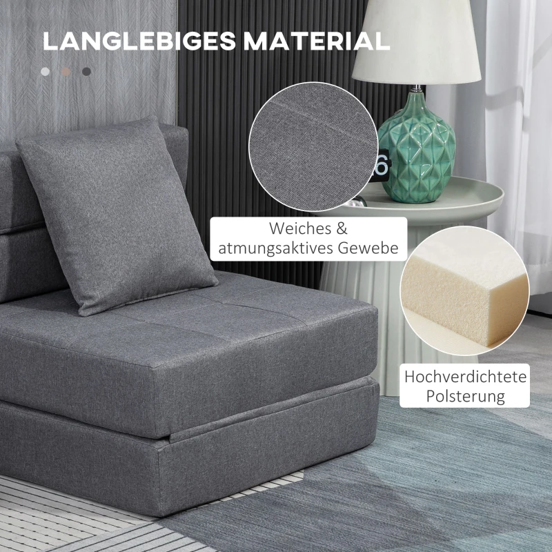 HOMCOM Fotel rozkładany, Sofa rozkładana, 2-w-1 Fotel z funkcją spania, Fotel relaksacyjny z poduszką, Łóżko dla gości do salonu, sypialni, do 100 kg, Ciemnoszary