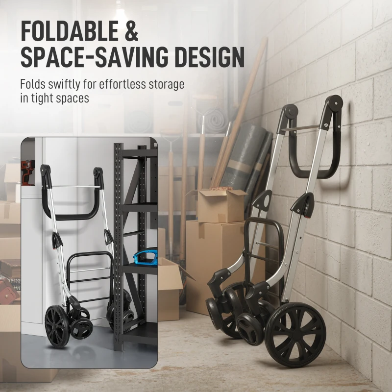 HOMCOM Wózek na zakupy, torba 46 litrów, składany wózek na zakupy z chłodziarką, regulowany uchwyt, rama aluminiowa, szary