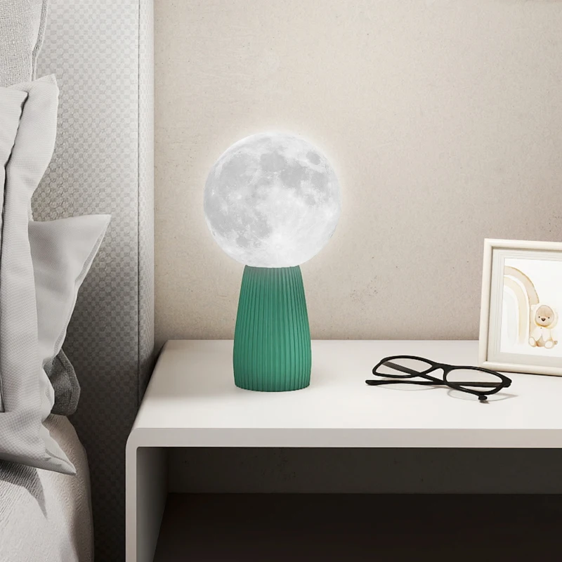 HOMCOM Lampada da Tavolo a Forma di Luna e 3 Colori con 10 Luminosità, in ABS, Ø15x28 cm, Bianco e Verde Scuro