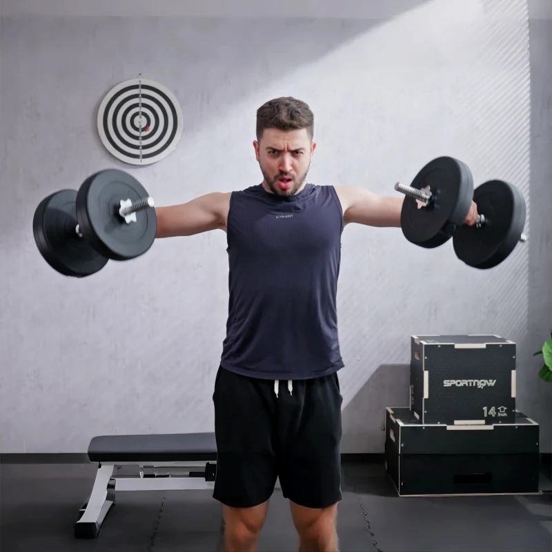 Zestaw Hantli HOMCOM 40 kg, Zestaw Hantli Ze Stali, Komplet 2 Krótkich Hantli z 12 Tarczami, Ochrona Podłogi, Do Treningu Siłowego i Fitnessu, Czarny