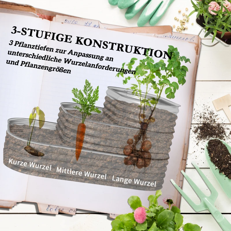 Metalowe wysokie łóżko, 3-poziomowy skrzynka na kwiaty