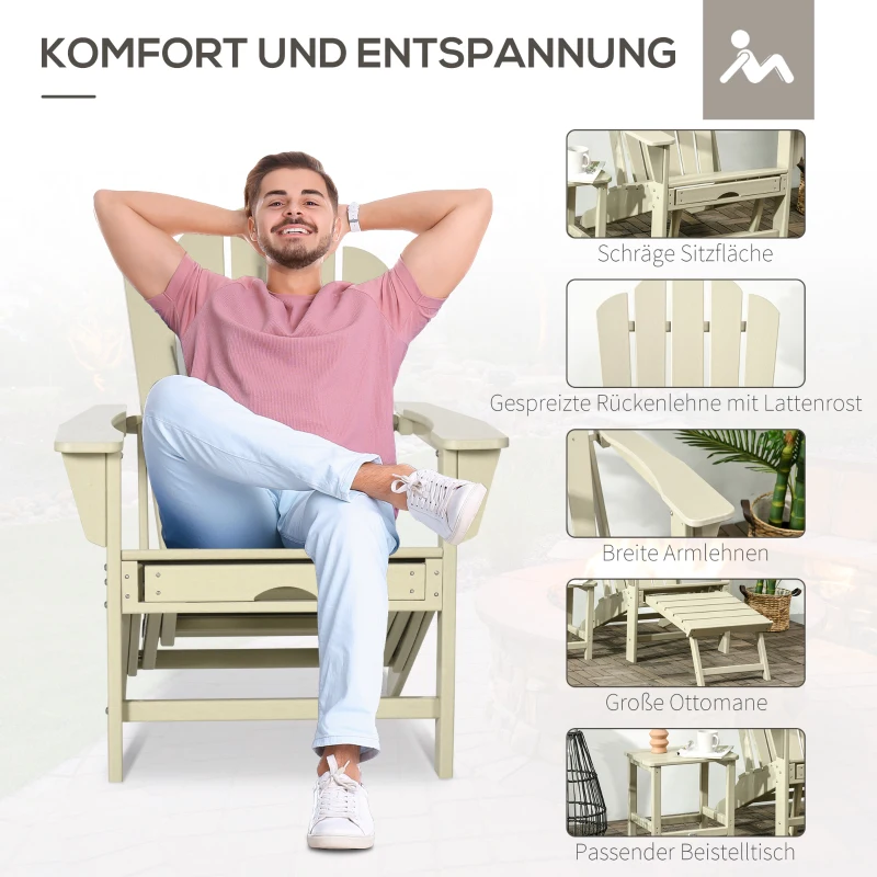 Krzesło ogrodowe Outsunny Adirondack ze stolikiem bocznym, leżak ogrodowy z podnóżkiem, krzesło patio z podłokietnikiem, krzesło balkonowe, HDPE, piasek