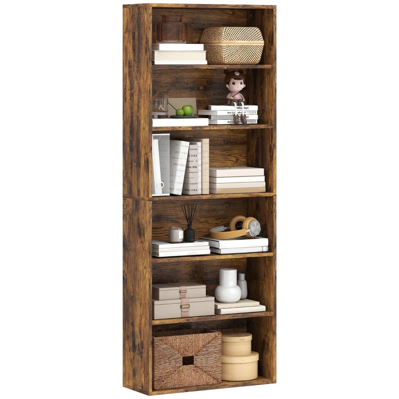 HOMCOM Six Shelf Bookcase - Rustic Brown