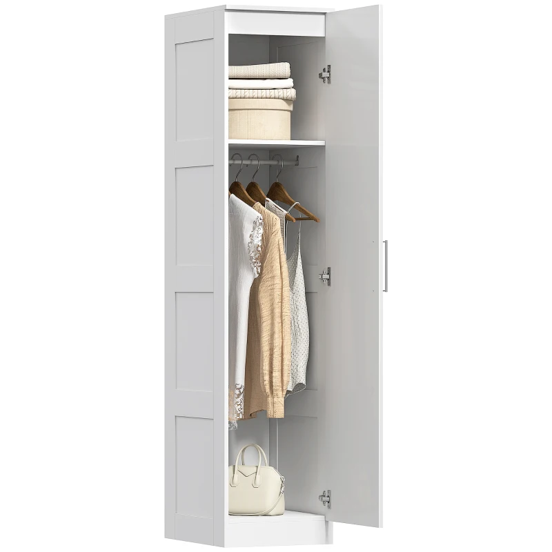 HOMCOM Single Bedroom Wardrobe with Shelf and Hanging Rail, Modern Clothes Storage Cupboard with Soft-Close Door for Bedroom, White